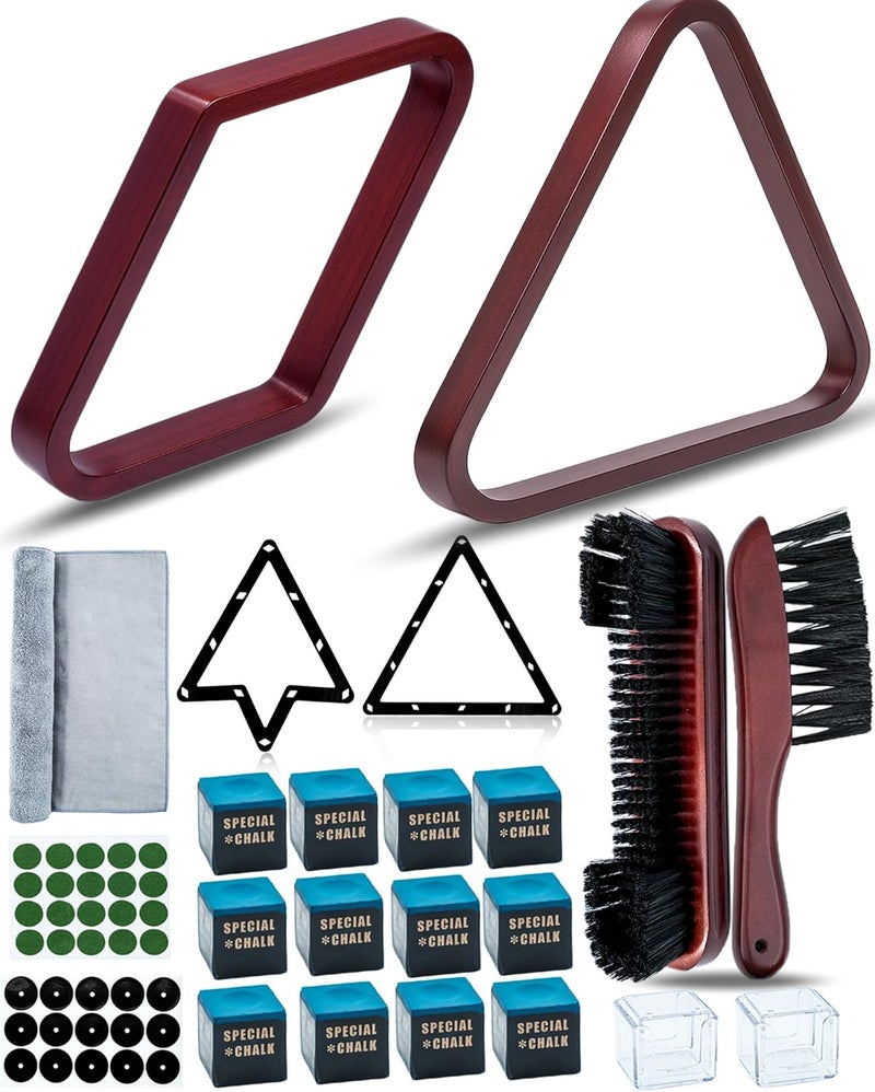 OMTRS 23Pcs Pool Ball Rack with Pool Table Brush Kit, Billiards Triangle for 2-1/4" Ball Wooden Billiard Pool Racks Billiard Accessories - Image 2